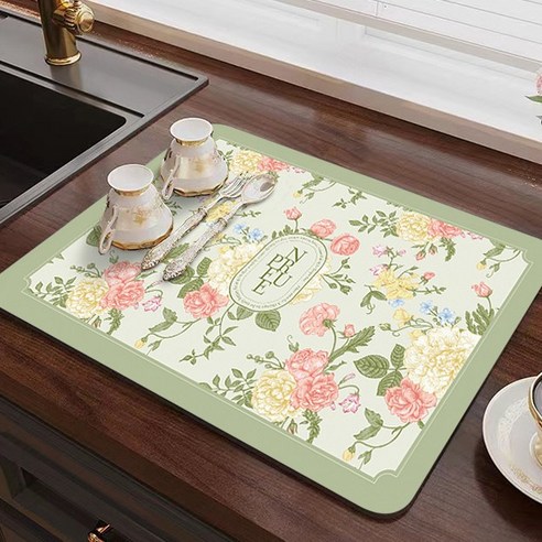 아이엔엠디 꽃무늬 심플 라인 주방 매트 규조토 설거지 건조 건조대, A. (40cmx50cm)