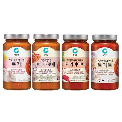 청정원 토마토 파스타소스 600g 3개, 로제+토마토+아라비아따+비스크로제