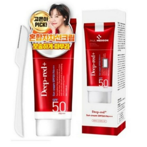 폴메디슨 딥레드 썬크림 SPF50 PA+++ 60ml + 눈썹칼 랜덤발송, 1세트