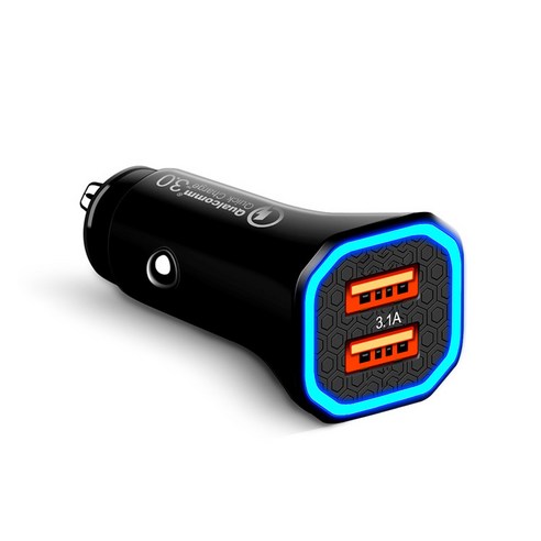 36w 아우라 qc3.0 듀얼 USB 멀티 점연기 차량용 고속 충전기, 3.1A, 검은색