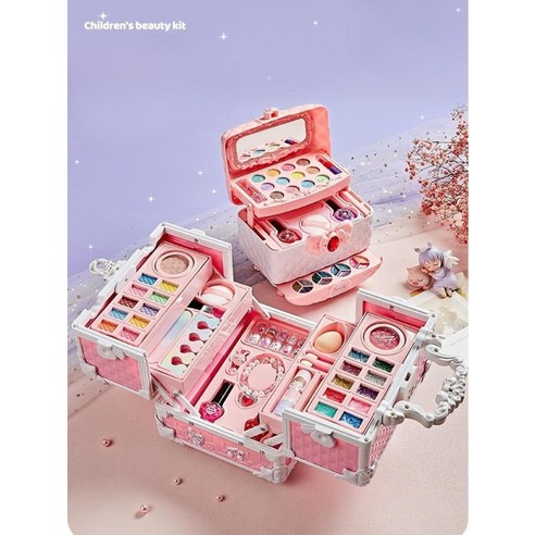 키즈 화장품 세트 장난감 공주 메이크업 박스 꾸미기 선물, J.[드림뷰티여행가방+인형-사은품]