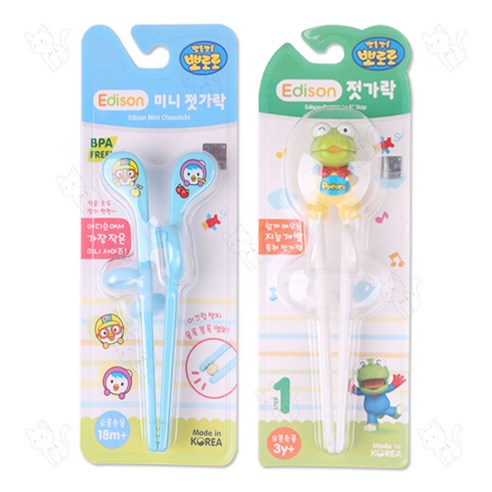 에디슨 뽀로로 미니 젓가락 파랑+에디슨 크롱 젓가락 1단계 오른손, 1세트, 미니젓가락+크롱 젓가락
