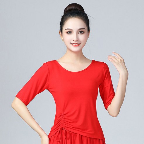 FANSYLI 무용복 라틴댄스복 연공복 여성 슬림 성인공연복2308F25Y02, 레드 7부 소매