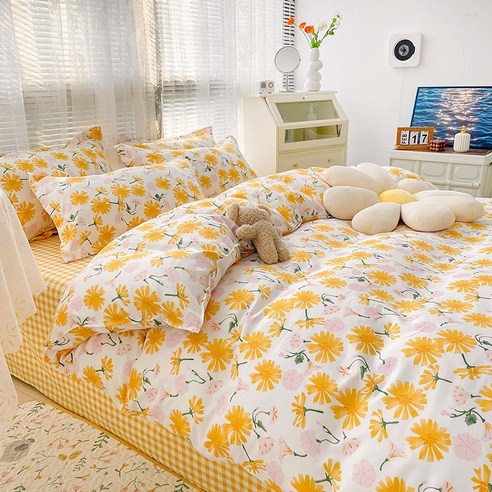 싱그러운 꽃무늬 침대 4종 세트 식물 캐시미어 침대 시트 이불 덮개 남통 침대 4종 세트 겨울, 그녀의 속임수