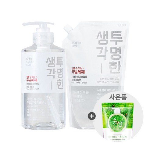 애경 트리오 투명한생각 용기 500g 리필 1L+주방세제 200ml, 1개