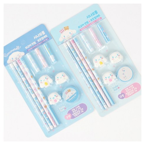 산리오 캐릭터즈 귀여운 피규어 연필 보호캡 연필깎이 세트 2종 1세트, 시나모롤(2P)