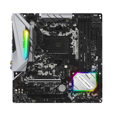 ASRock 마이크로 ATX 마더보드 B450M 스틸 레전드 소켓 AM4 AMD Promontory B450 DDR4 쿼드 CrossFireX SATA3&USB3.1 M.2 A&G, 단일