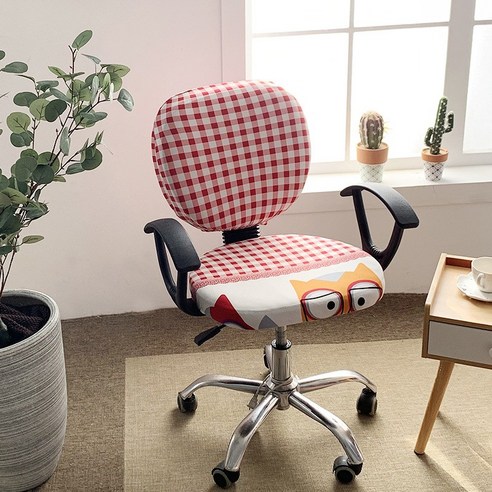 분체 의자 커버 탄력 분체식 의자 커버 벨트 팔걸이 회전 의자 커버 사무실 책상과 의자 커버 의자 시트, 분체 의자 커버 - 붉은 격자 고양이 아저씨