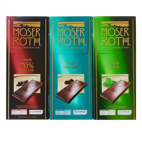 모저로스 3가지 다크 초콜릿 버라이어티 팩 125g 3팩 Moser Roth Dark Chocolate Variety Pack, 3개