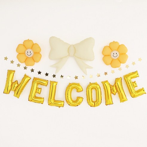 WELCOME 웰컴 풍선세트 환영이벤트 축하 파티, 1세트, 골드