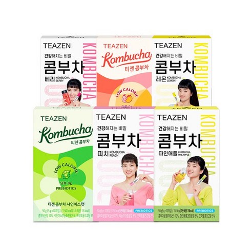 티젠 콤부차 6가지맛 혼합구성 60스틱 10스틱X6박스, 50g, 6개