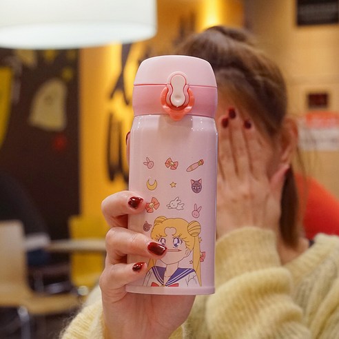 smy절연 컵 여성 학생 한국 스타일의 간단한 예술적 귀여운 스테인리스 컵 휴대용 패션 컵, 350 Ml/핑크 사고, 하나