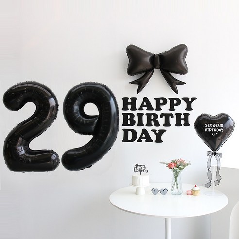 이벤트홀릭 블랙 풍선 생일파티용품세트 (자유레터링) 리본 숫자 풍선 가랜드, 1개, 29