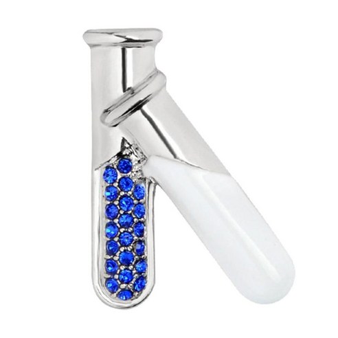 크리에이티브 테스트 튜브 브로치 모조 다이아몬드 에나멜 옷깃 핀 버튼 배지 블루