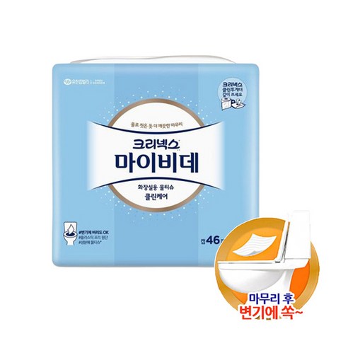 [KT알파쇼핑]크리넥스 마이비데 클린케어 화장실용 물티슈 캡형 46매 x 4팩, 4개
