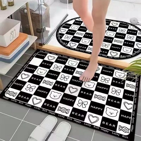 ZZJJC [투피스] 욕실 앞 매트 화장실 화장실 물흡수 미끄럼 방지 발받침 출입문 매트, 패턴3, 40*60센티 직사각형