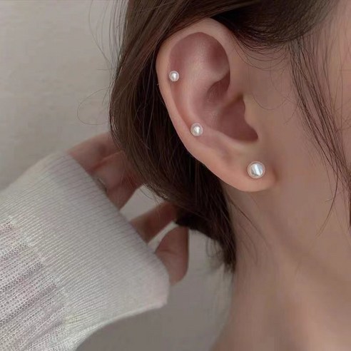 진주 귀걸이 이어링 3쌍 세트 4mm 5mm 6mm