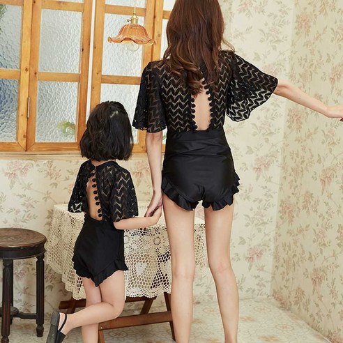 모녀 수영복 바캉스 반팔 모녀커플룩 실내 수영장