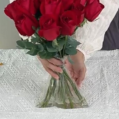 꽃다발물주머니 생화 꽃다발 보관 꽃 비닐봉투 필름 꽃선물보관 물봉투 화훼장식기능사 꽃꽂이, 15X25cm 100장, 1개