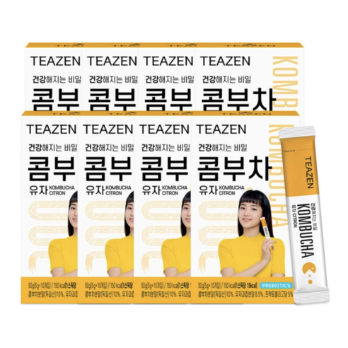 티젠 콤부차 5g 유자 유산균 무설탕 저칼로리 분말스틱 저칼로리 음료 건강발효, 5g, 80개입, 1박스
