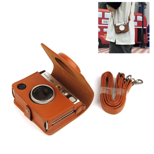 Yullmu 인스탁스 미니 에보 가죽 보호 케이스 – 갈색, 1개 Yullmu 인스탁스 미니 에보 가죽 보호 케이스 – 갈색, 1개