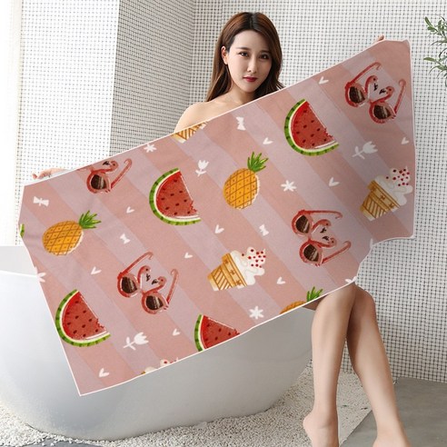 DFMEI 극세사 비치타월 디지털 워터마시프 워터타월 양면융사갯수건, 75*150 수박, 치수
