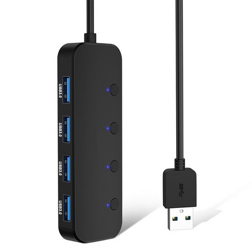 노 브랜드 MacBook용 독립 스위치 및 표시등이 있는 USB 3.0 허브 4포트 분배기 데이터 허브, 검은 색