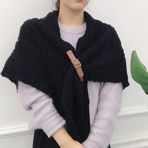 지누초이 삼각 어깨 숄 머플러 가죽버클 매듭 케이프