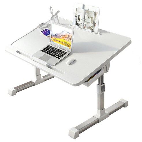 Vanlss 다용도 침대책상 베드테이블 노트북책상 접이식 승강가능 회전가능각도조절, 흰색