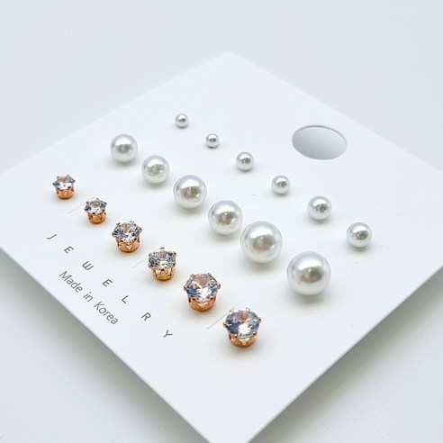 리얼99 진주귀걸이&큐빅귀걸이 3mm~8mm 18피스 세트귀걸이
