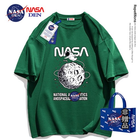 NASA 남여공용 순면 반팔 티셔츠 여름 트렌드 헤비웨이트 캐주얼 루즈 5부 커플티