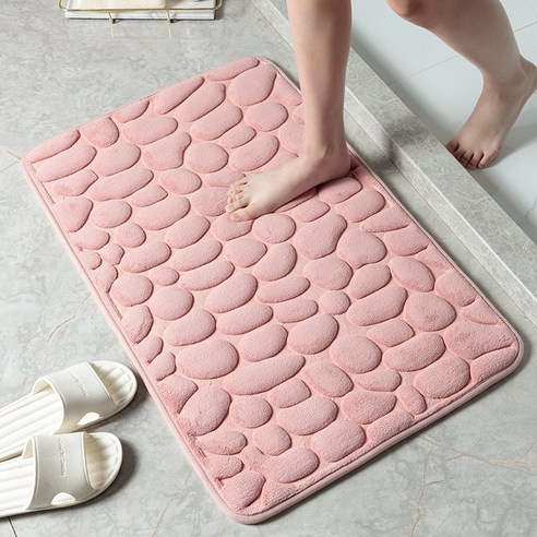티아오 50*80CM 조약돌 디자인 산호벨벳 표면 미끄럼방지 욕실/화장실 매트, 핑크