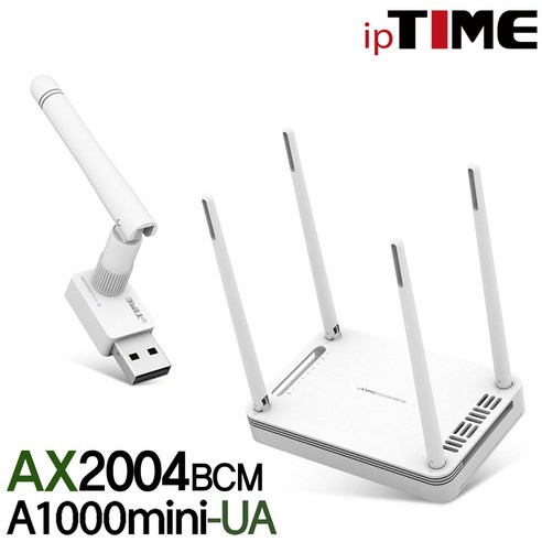 ipTIME AX2004BCM 기가비트 유무선 와이파이 공유기 듀얼밴드 Wifi AX1500, AX2004BCM +A1000MINI-UA (무선랜카드 패키지)