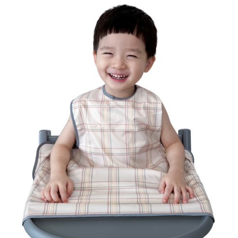 벨베이비 식탁일체형 방수 턱받이 긴팔 부분커버 모든하이체어용, (리뉴얼)베이지 체크