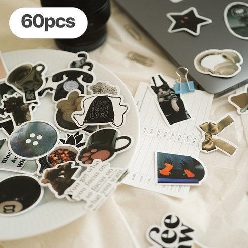 디어플레이스 생활방수 리무버블 캐리어 노트북 스티커, 1세트, 06_하이틴블랙_60pcs