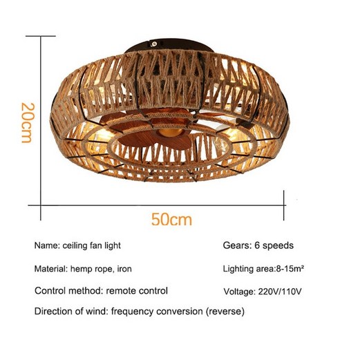  천장실링팬 선풍기 LED 천장 펜던트 램프 라이트 아트 샹들리에 보이지 않는 원격 제어 전기 유럽 추적 생활 럭셔리, 1_Wall control 천장형 안방 캠핑 실링팬 천정 선풍기 미국 레트로 케이지 천장 팬 램프 식당 침실 대마 로프 산업용 바람 조명 리모컨 포함, [01] dia50cm, [02] 220V, 01 dia50cm_02 220V