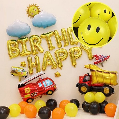 한수위 자동차풍선세트 생일풍선 스마일100개 축하 파티 토퍼 글자 이벤트 용품, 혼합