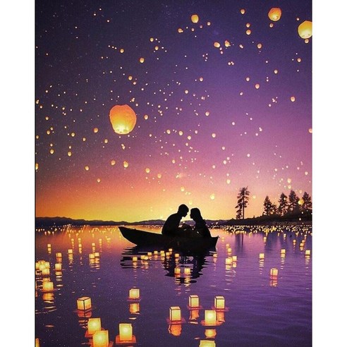 보석십자수 DIY 다이아몬드 캔버스 가로형 40 x 30cm, 풍등 연인, 1개