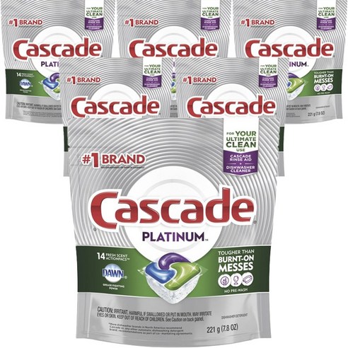 Cascade 플래티넘 액션팩 프레시 식기세척기용 세제, 221g, 6개