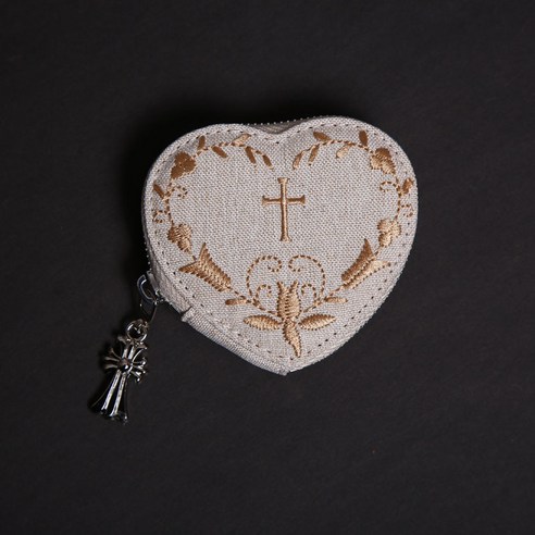 키리에 천주교 성물 하트 묵주 주머니, 1개