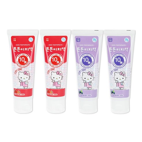튼튼이치약블루베리향 튼튼이치약딸기향, 헬로키티 80g 천연딸기향 2개/천연블루베리향 2개