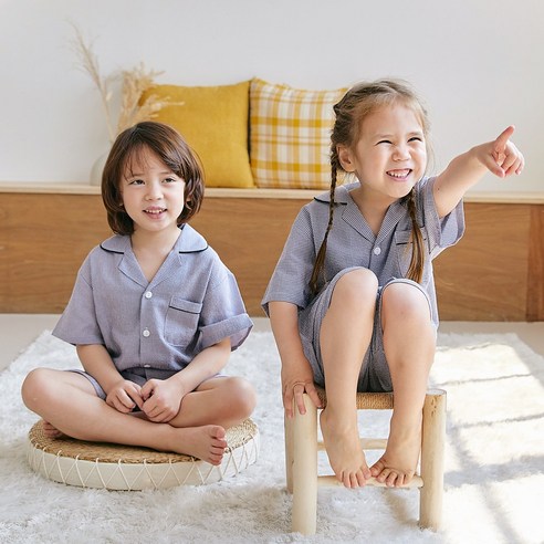 핑코코 아동용 러브체크 반팔 파자마세트
