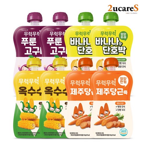 무럭무럭 과일퓨레 알뜰팩 모음, 8세트, 100g, 옥수수/제주당근/푸룬고구마/바나나단호박