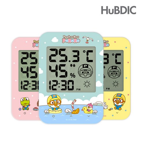 [휴비딕] 뽀로로 디지털 시계 온습도계 HT-2 (옐로우핑크블루), 1)온습도계 HT-2 옐로우, 1개, 옐로우