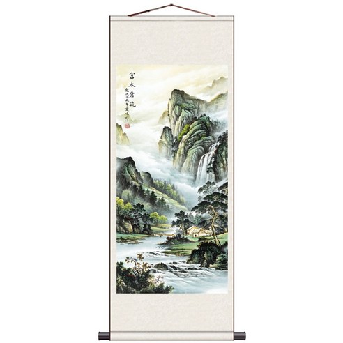 풍경화 그림 액자 폭포 새해 현관 2024 재물운 풍수 인테리어 선물 거실 집들이 풍경, 1번 풍경화 그림 액자, 두루마리-화심선지