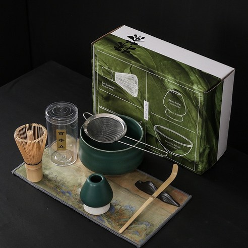 AOHAO 말차 도구 7PCS 세트 말차잔 차선 다선립 차시 필터 다건, 그린 * 3세트, 3세트