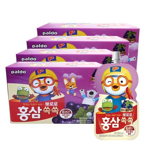 팔도 뽀로로 홍삼쏙쏙 어린이 음료 포도블루베리맛, 100ml, 40개