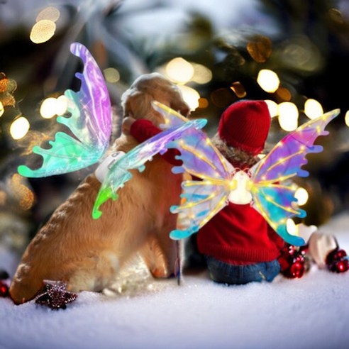 하피블리 강아지 전동 날개 LED 나비 요정 크리스마스 코스튬, 강아지전동날개
