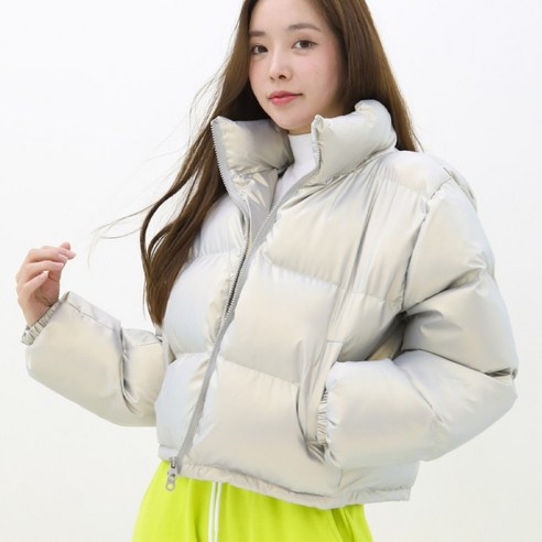 하이넥 글로시 양지퍼 웰론 숏패딩점퍼 오버핏 크롭 집업