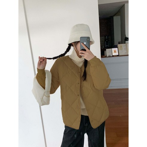 우아글로벌 노카라 퀼팅 누빔 점퍼 깔깔이 사무실 경량패딩